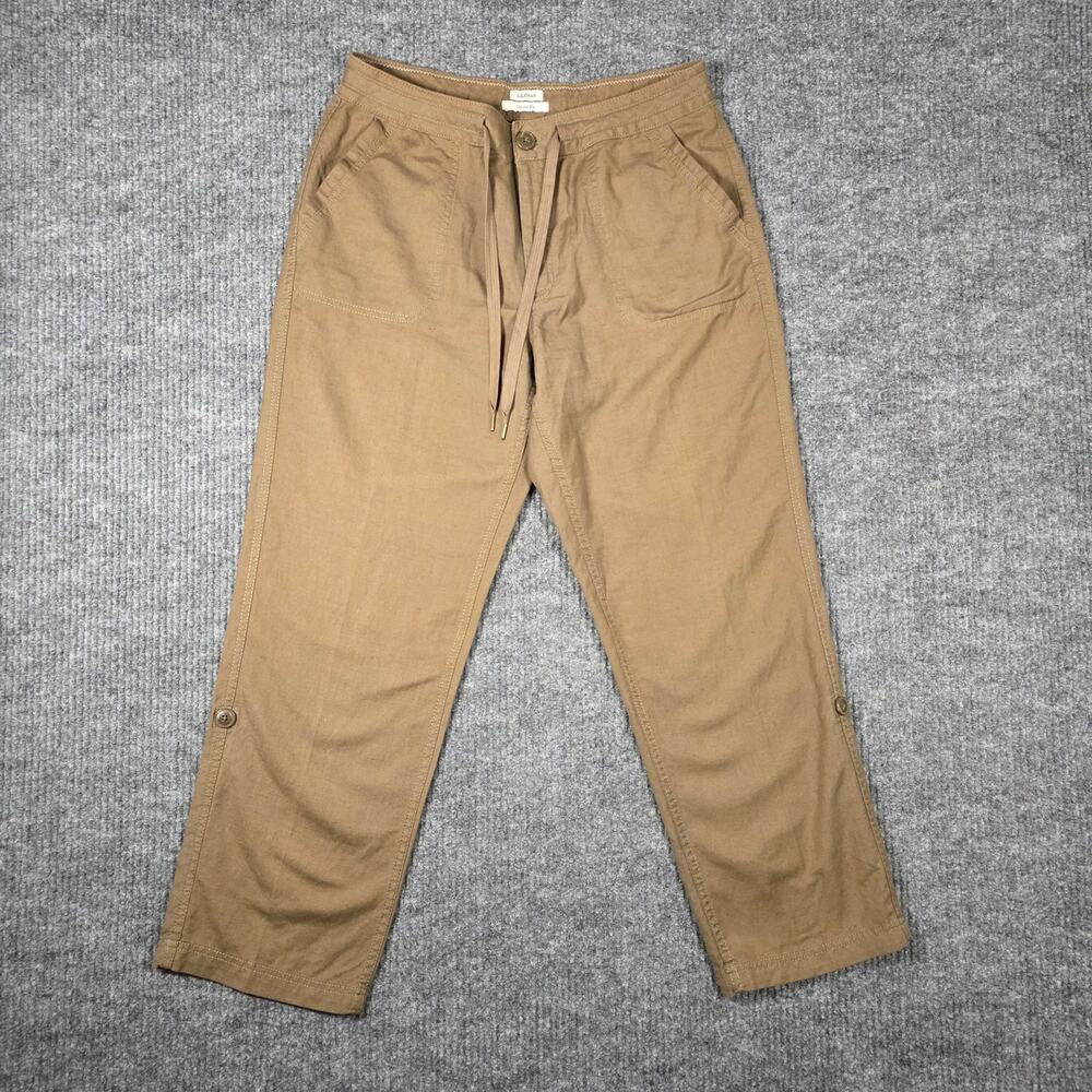 LL Bean Classic Fit Khaki Pants Drawstring Crop Petite M Casual